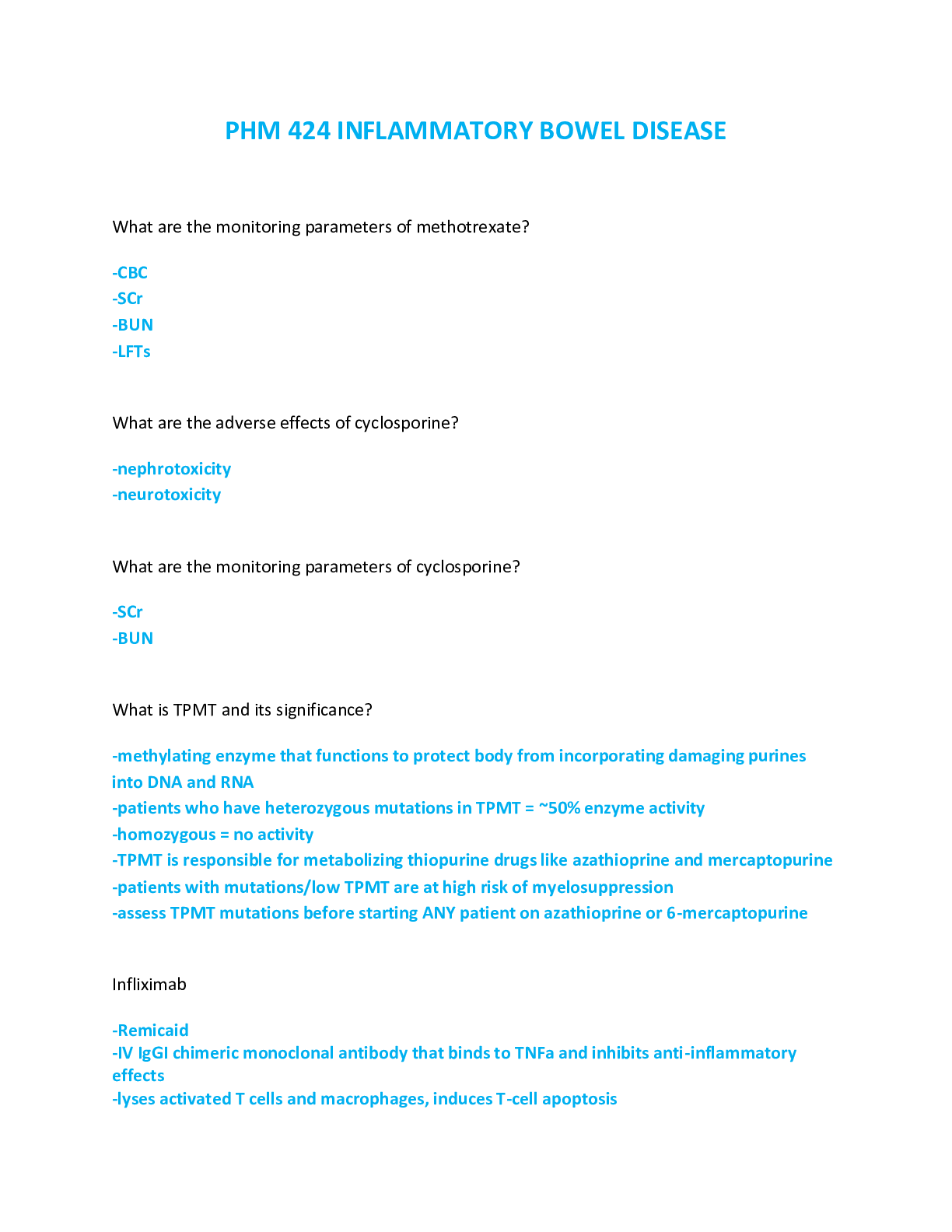 Preview image of PHM 424 INFLAMMATORY BOWEL DISEASE EXAM document